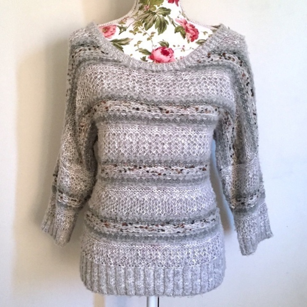 Gray Sage Green Multi Slubby Comfy Loose Sweater